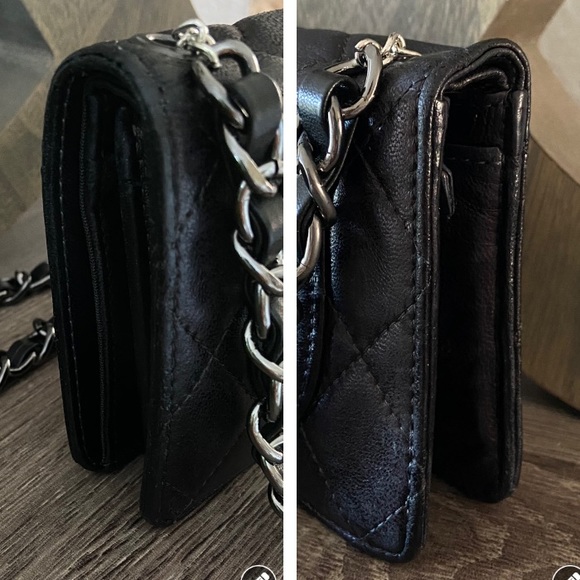 🖤⛓ Chanel Quilted Wallet on a Chain WOC Revamp GUNMETAL Crossbody Rhodium - Picture 5 of 12